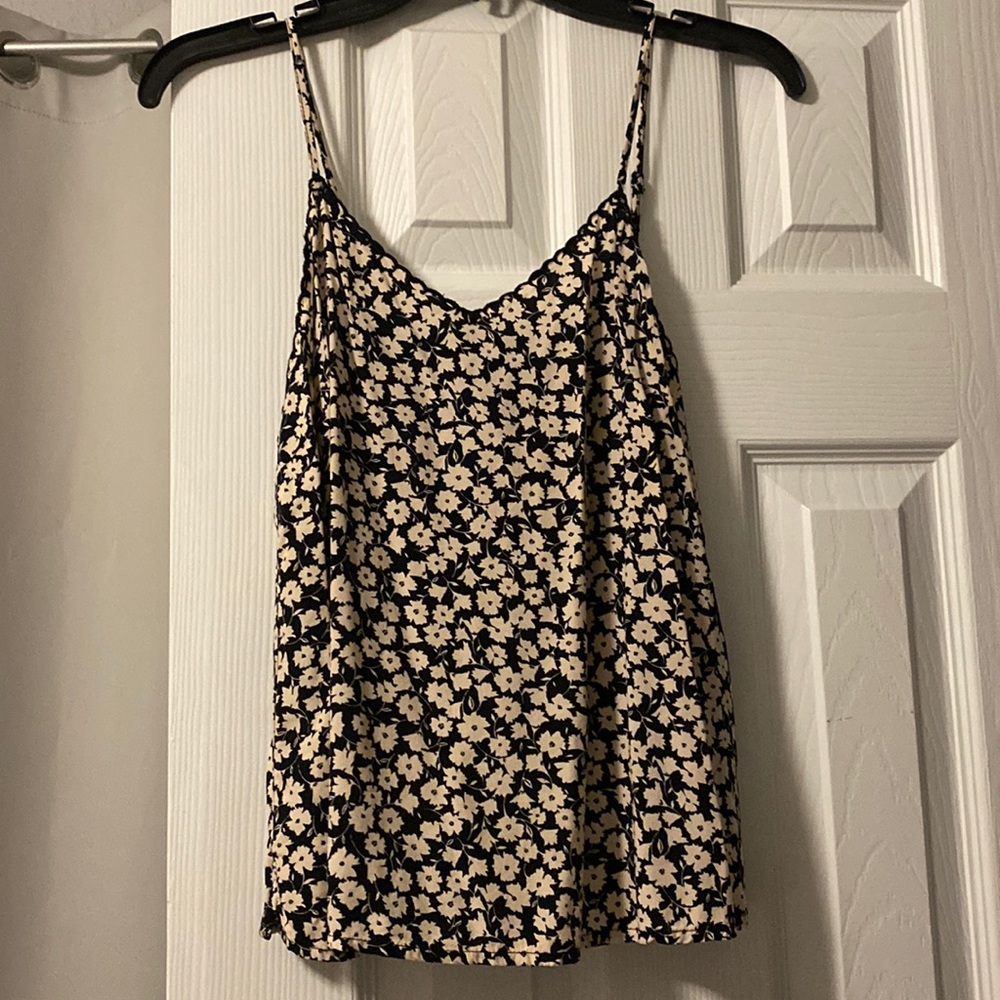 Old Navy Beige and Black Floral Thin Strap Tank
